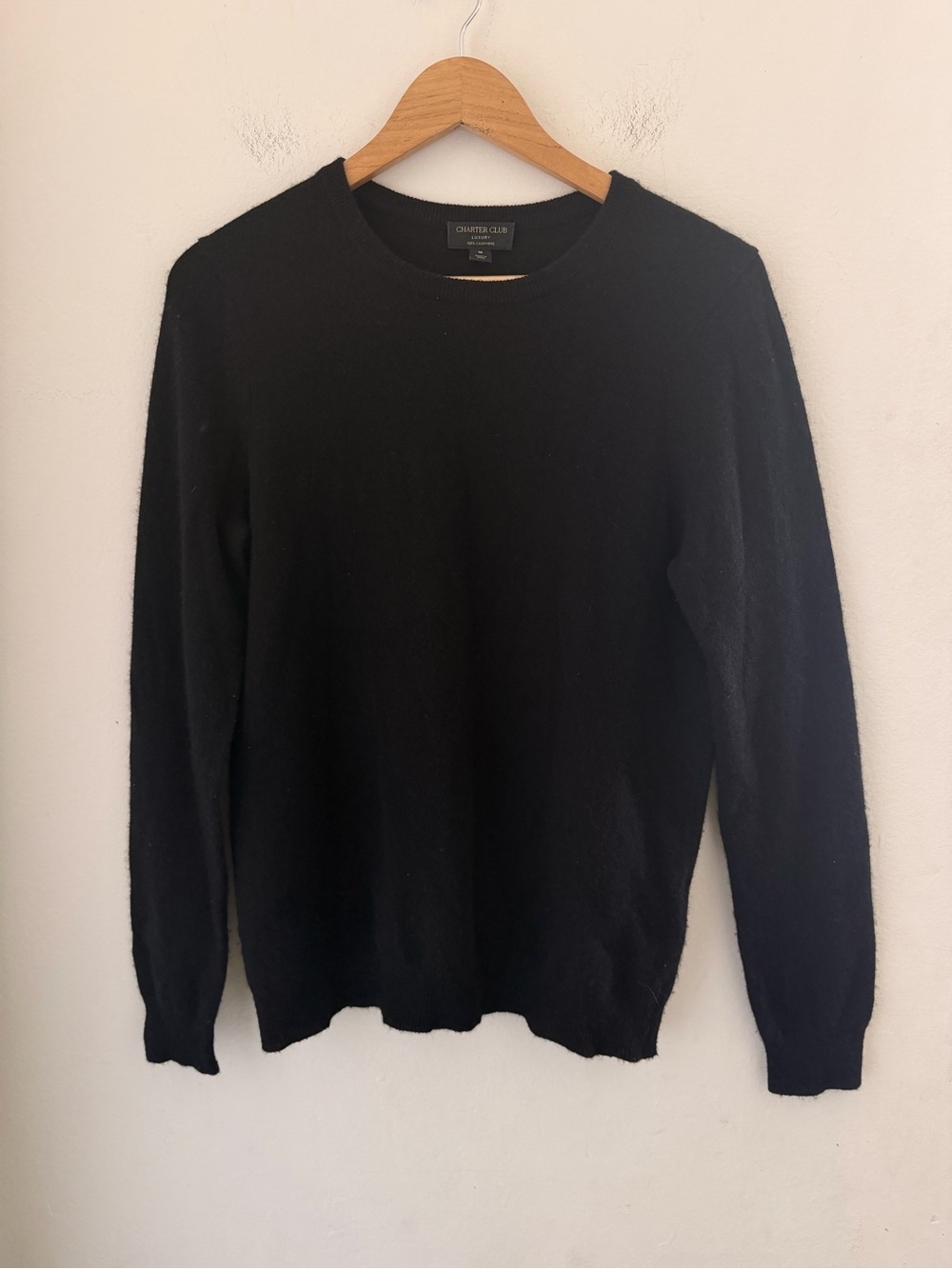 Charter Club Luxury 100% Cashmere Crewneck Sweater Black Medium M Classic Knit
